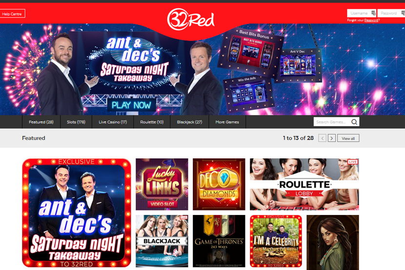 32red home page casino screenshot