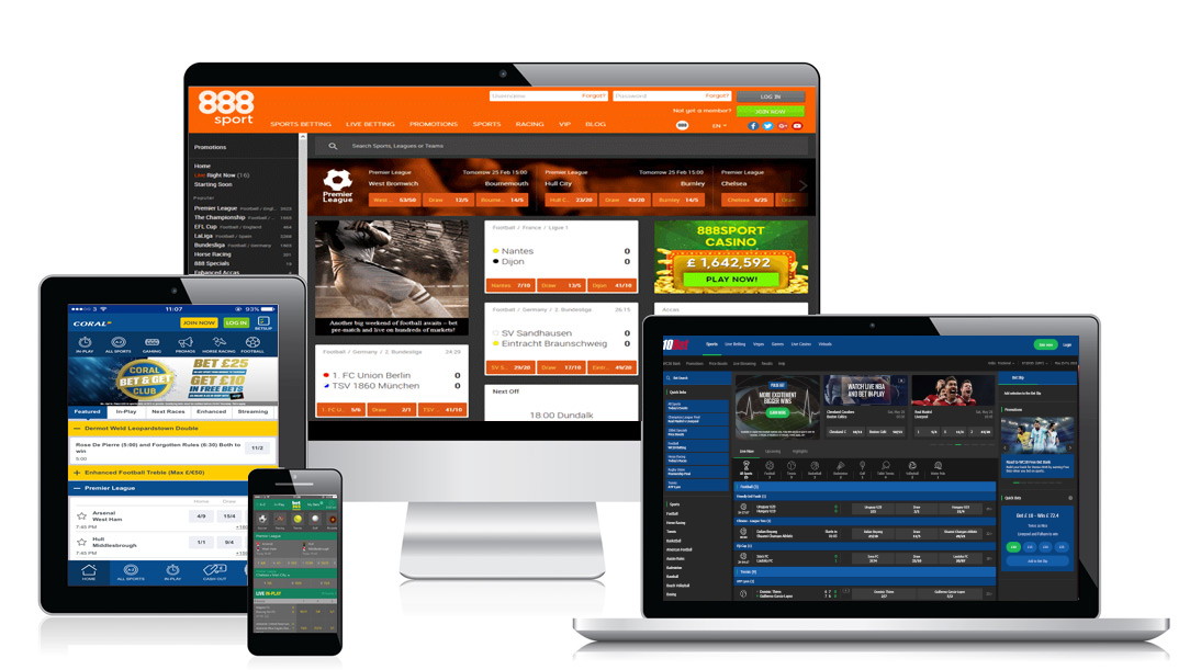 selection of screen shots from betting websites shown on various devices
