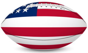 american football painted with US flag