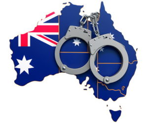 australia map with handcuffs