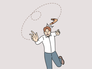 boomerang effect illustration frustrated man throws boomerang that comes back to hit him