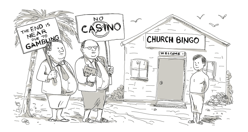 church bingo anti gambling cartoon