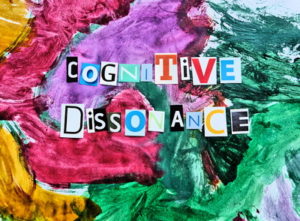conative dissonance written in colourful letters and on colourful background