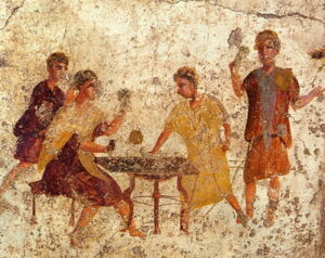 fresco romans playing dice games pompeii