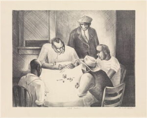 men playing stud poker drawing circa 1938
