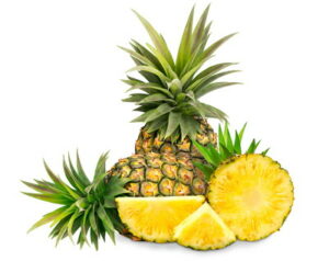 pineapple shown whole and cut up white background