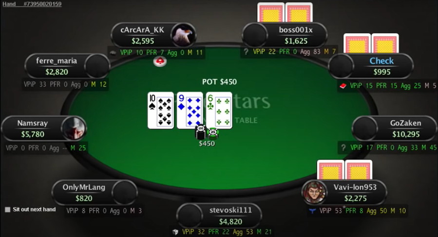 poker game with a heads up display showing stats