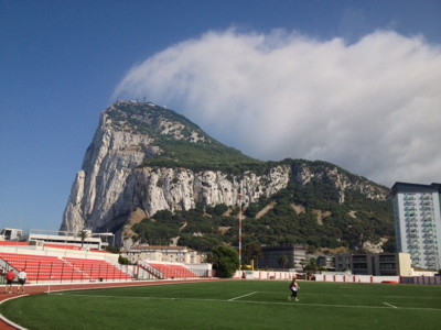 rock of gibraltar from football pitch