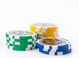short stack of gaming chips multi coloured