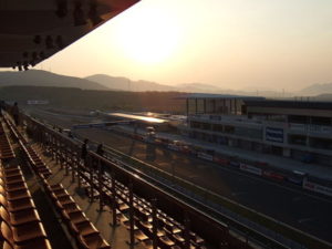 speedway track at sunset