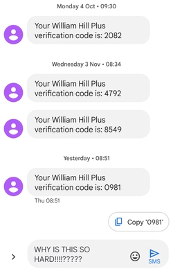 William Hill Plus Card Verification Code