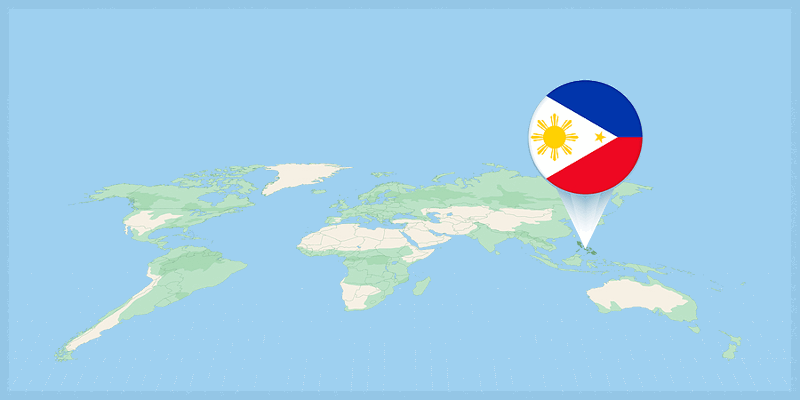 world map highlighting philippines with flag